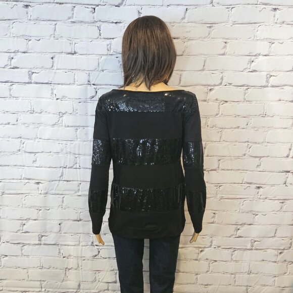 VIVIENNE TAM, Long sleeve black striped sequin top - Picture 7 of 11